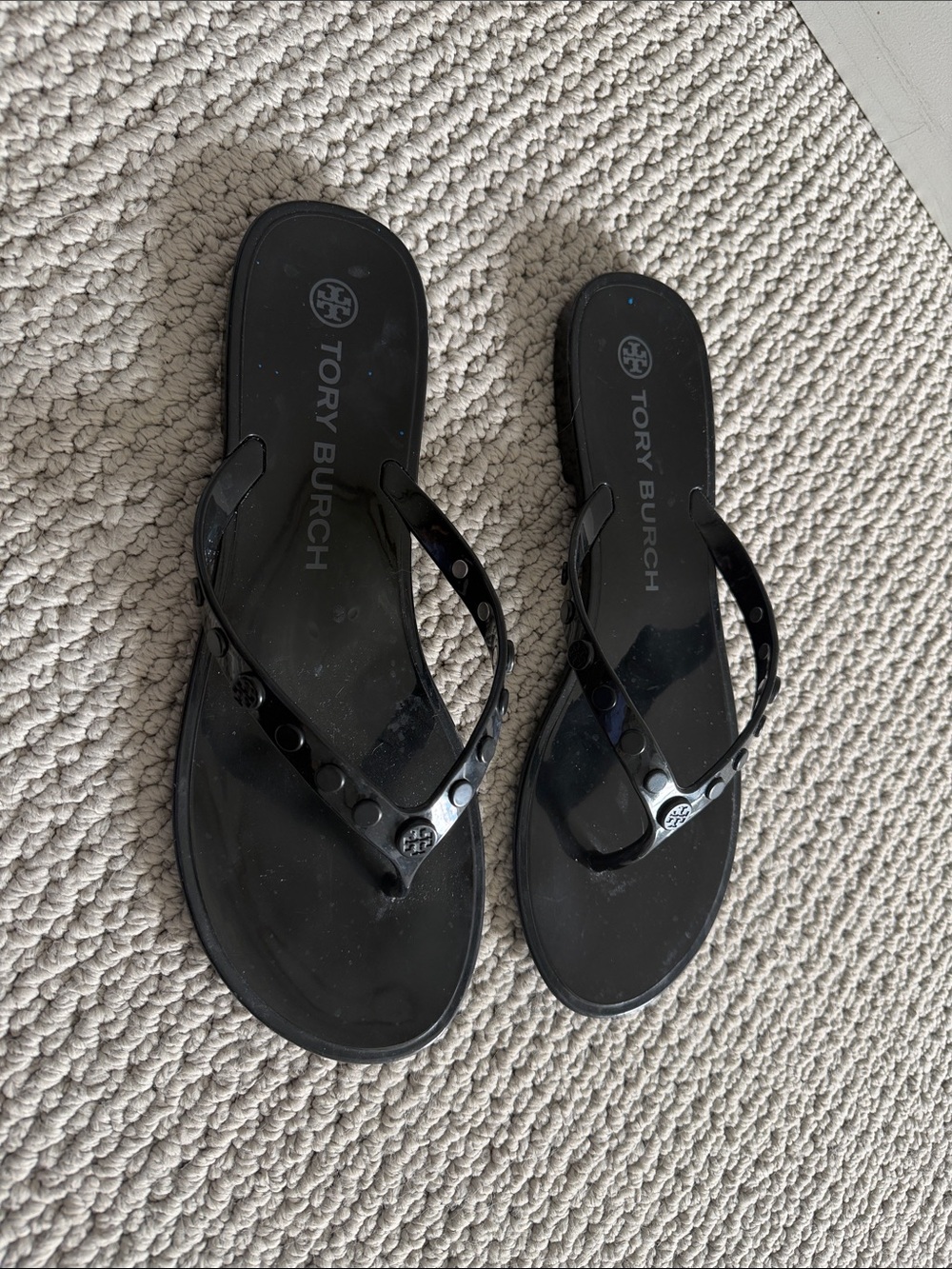 Tory Burch Plastic Jelly Flip Flops With Studs